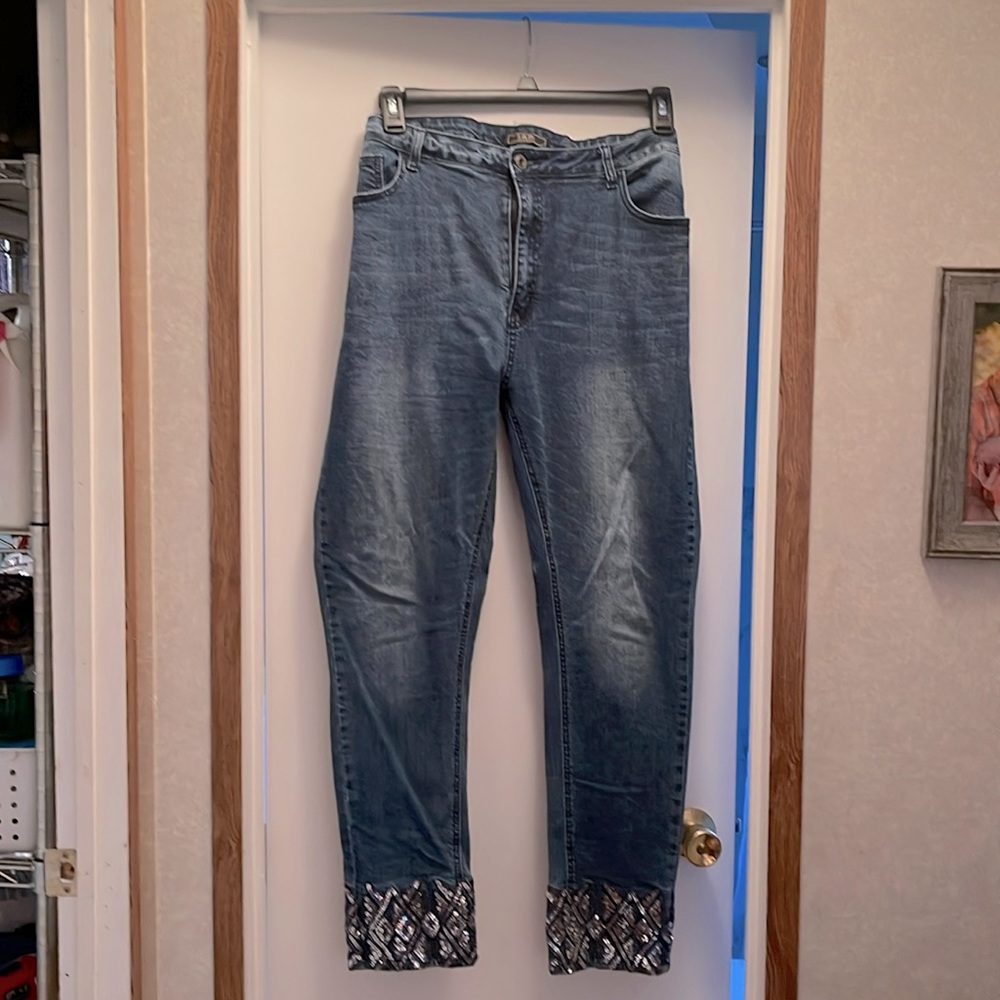 L&B (Lucky and Blessed) Size 22 Jeans with Black and Silver Sequins on Cuffs